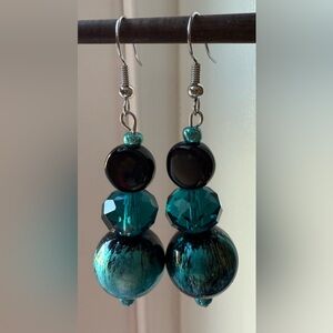 Chic Teal and Black Beaded Earrings